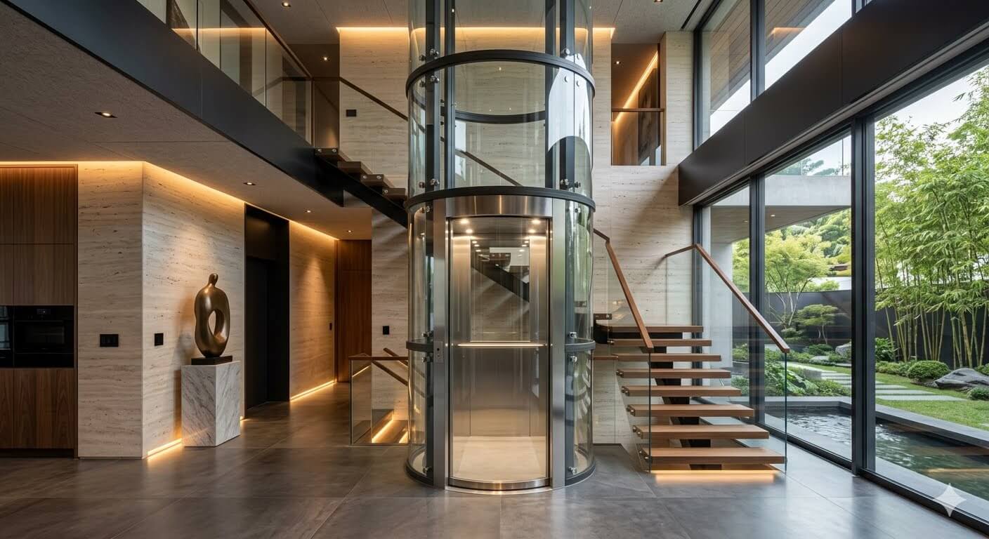 Luxurious pitless home elevator for residential villas