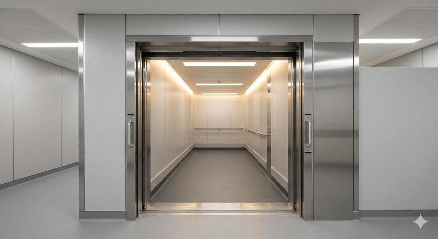 Stretcher-compatible medical hospital elevator with smooth control